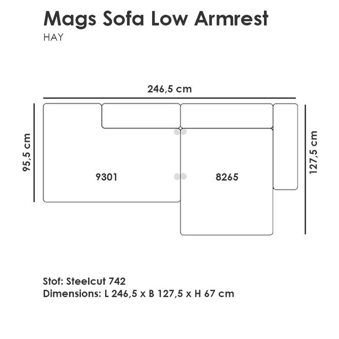 HAY Mags Sofa Low Armrest Comb. 3 Steelcut 742 - HAY