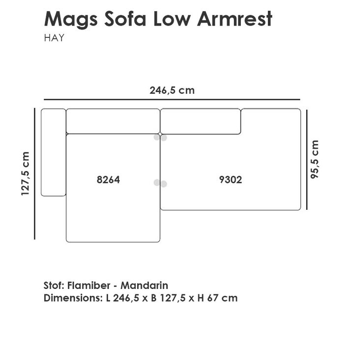 HAY Mags Sofa Low Armrest Comb. 2 Flamiber Mandarin - HAY