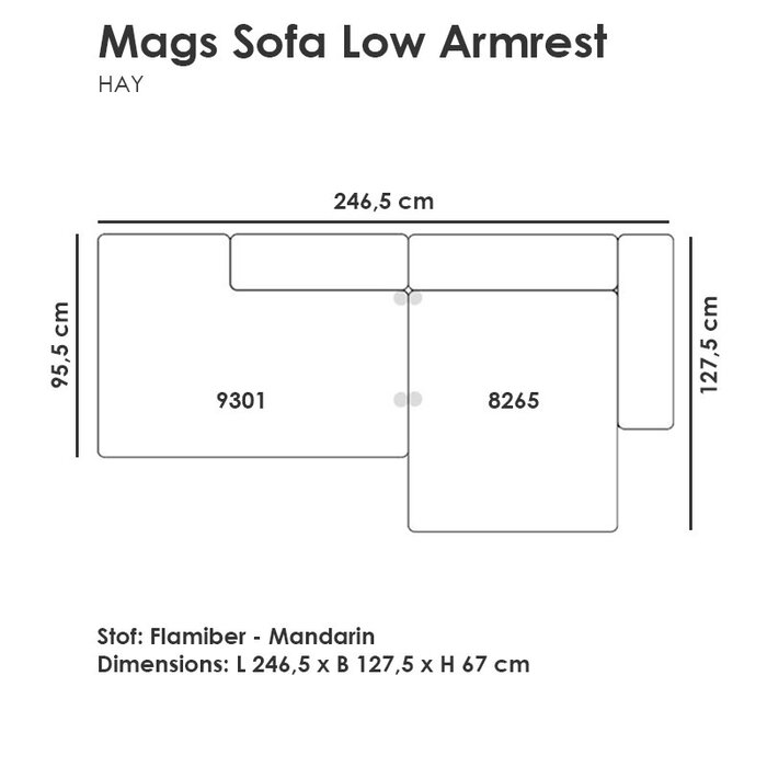 HAY Mags Sofa Low Armrest Comb. 2 Flamiber Mandarin - HAY
