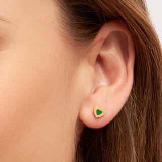 LULU Copenhagen Oorring Color Heart (1 stuk) - Goud/Groen