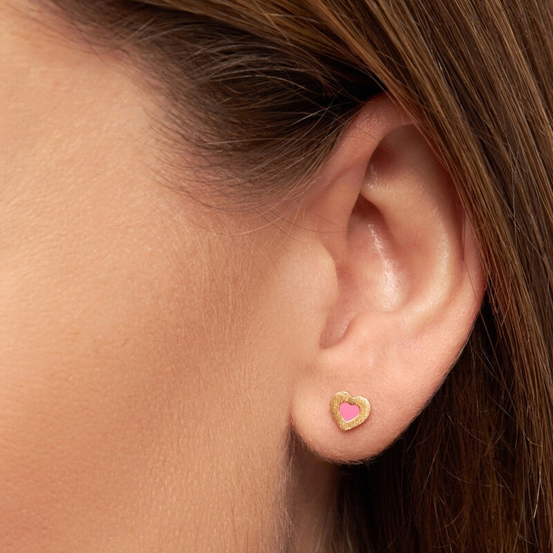 LULU Copenhagen Oorring Color Heart (1 stuk) - Goud/Roze - LULU Copenhagen