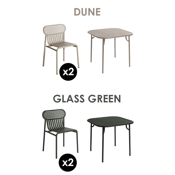 Petite Friture Set de jardin 85x85 table + 2 chairs Week-end