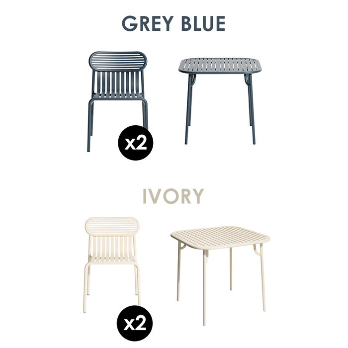 Petite Friture Set de jardin 85x85 table + 2 chairs Week-end