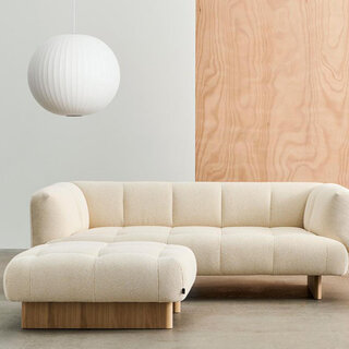 HAY Quilton Lift Sofa - 2 Seater - Tartaglia Ocre White - Oak Base