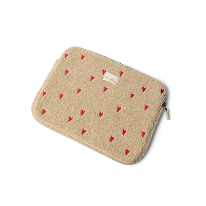 Studio Noos Laptop Sleeve Teddy Écru à coeurs 13 pouces - Studio Noos