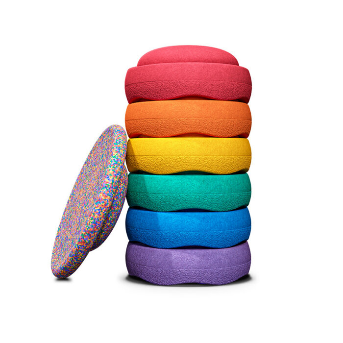 Stapelstein Rainbow set + Planche d'équilibre confetti - Stapelstein