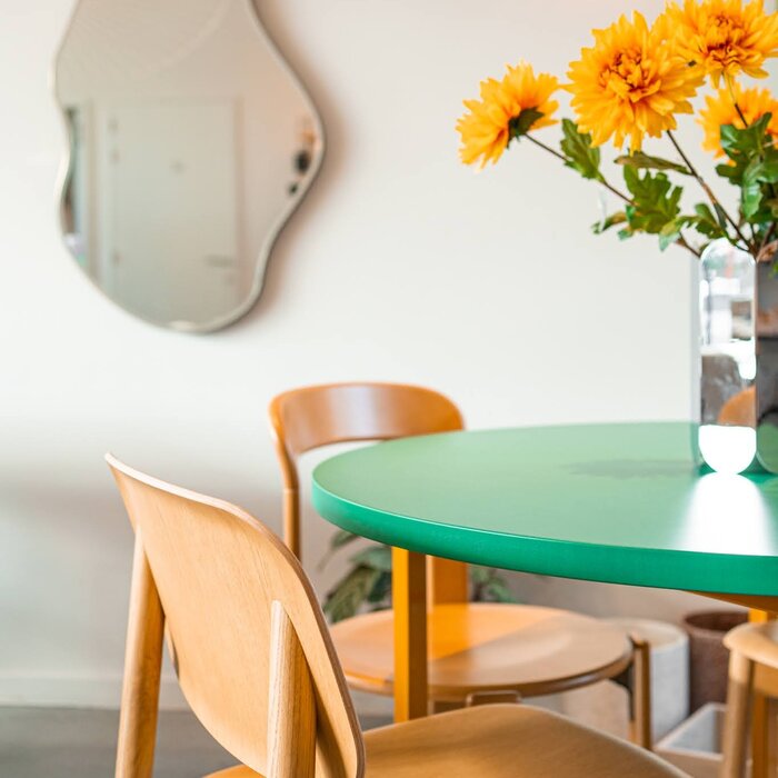 HAY Two-colour round table - green mint tabletop - ochre frame - Muller Van Severen