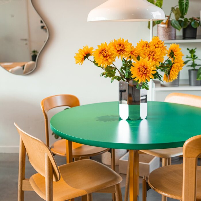 HAY Two-colour round table - green mint tabletop - Ivory frame - Muller Van Severen