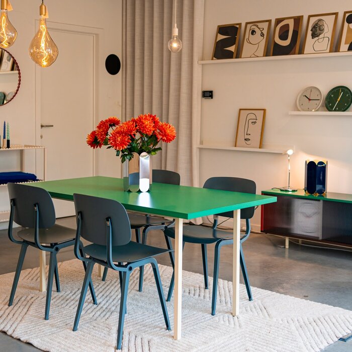 HAY Two-colour round table - green mint tabletop - Ivory frame - Muller Van Severen