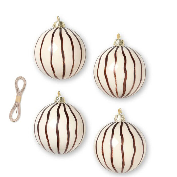 Fermliving Kerstballen Lines - Red/Brown - Per stuk