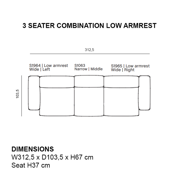 HAY Mags Soft Sofa Low armrest-  3 seater combination - Flamiber cream A5