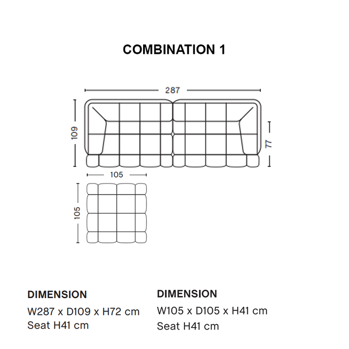HAY Quilton sofa - Combination 1 + Ottoman - Flamiber Sand - HAY