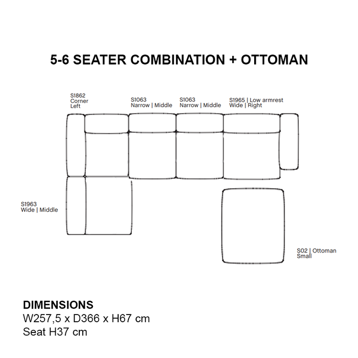 HAY Mags Soft Sofa - 5-6 seater comb. + Ottoman - Bolgheri - HAY
