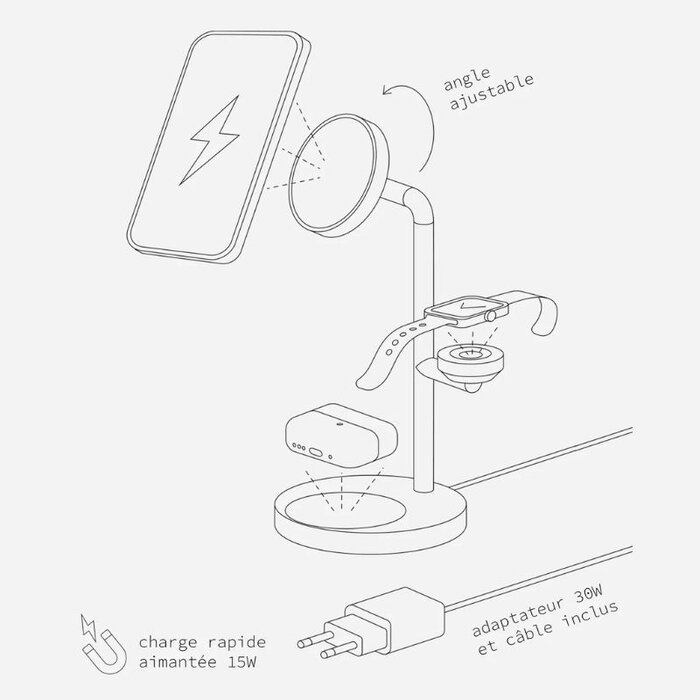 Casyx Station de recharge 3-en-1 - Casey