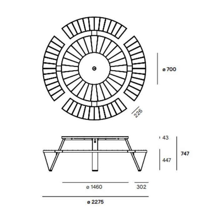 Extremis Table de pique-nique Pantagruel avec parasol - Iroko - Extremis