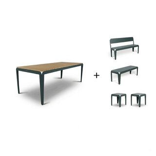 Weltevree Bended set (table en bois 220 cm + 2 bancs + 2 tabourets)