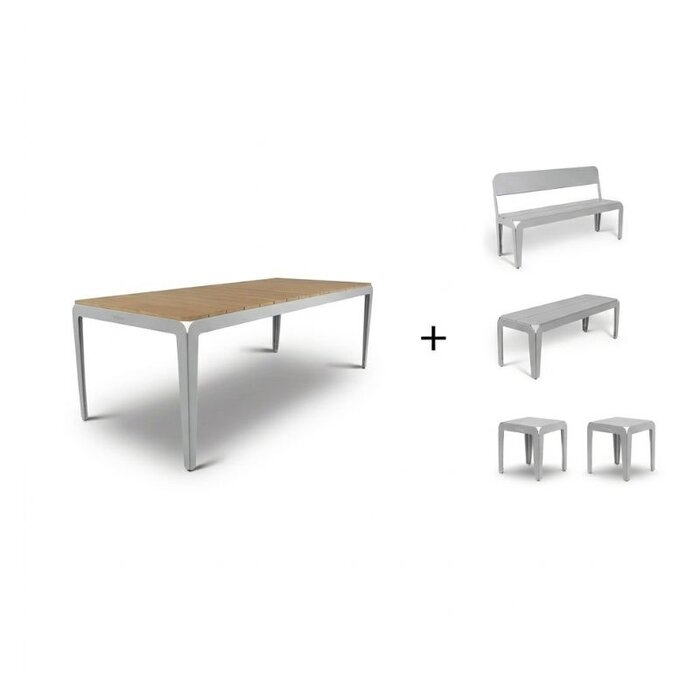 Weltevree Bended set (Tafel hout 220cm + 2x banken + 2x krukjes) - Weltevree