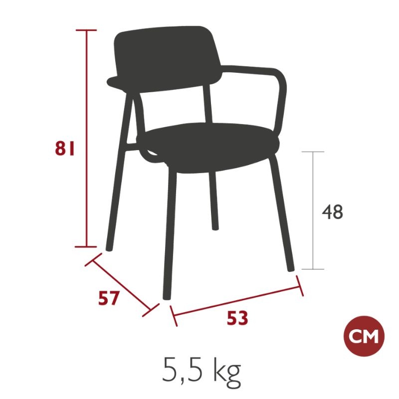 Fermob Studie stoel met armleuning - Clay grey/white - Fermob