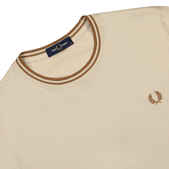 FRED PERRY T-shirt met dubbel streep beige