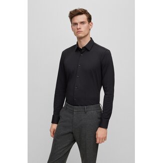 HUGO BOSS Slim-fit overhemd met stretchkatoen zwart