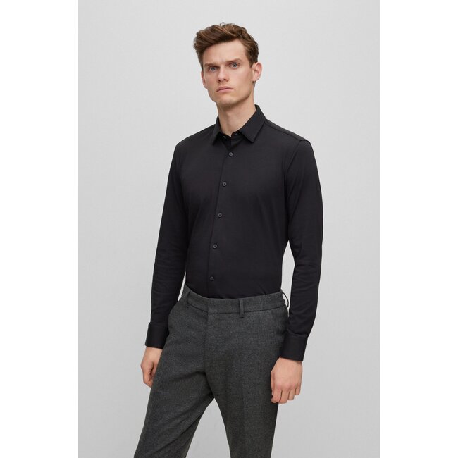 HUGO BOSS Slim-fit overhemd met stretchkatoen zwart