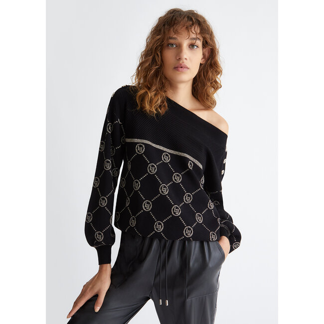Trui met lurex logo zwart Di lano Fashion