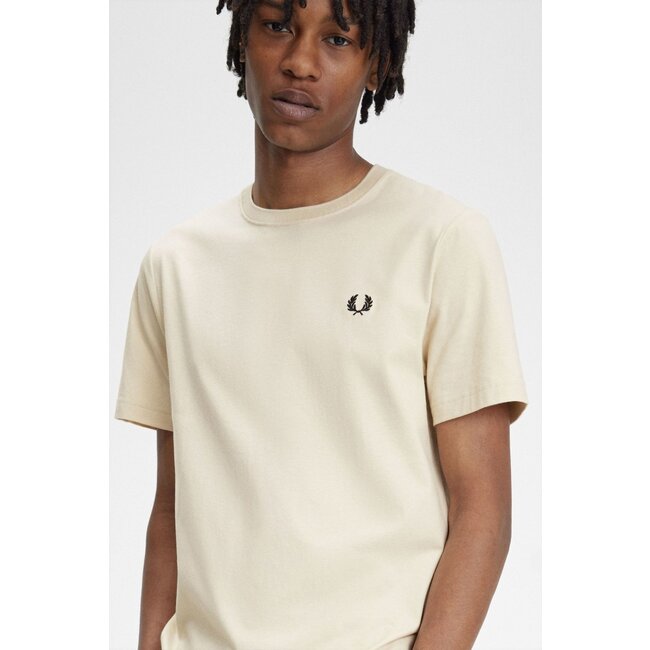 FRED PERRY Crew Neck T-shirt Oatmeal/black