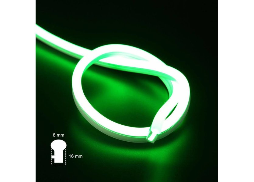 LED Neon Flex Micro Groen 5 meter 8mm x 16mm inclusief 12V lichtnetadapter - Funnylights