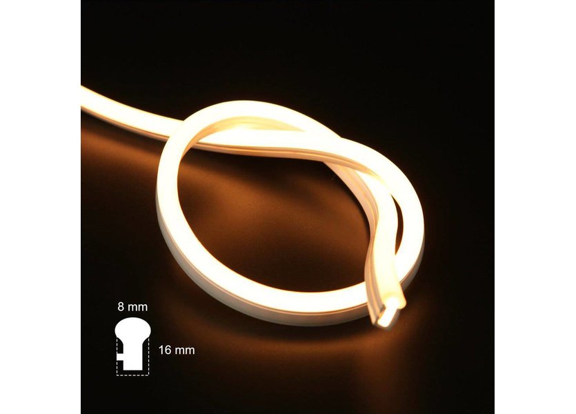 LED Neon strip Flex Micro Warm Wit 1 meter 8mm x 16mm inclusief 12V lichtnetadapter - Funnylights