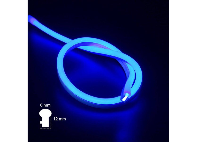LED Neon Flex Micro Blauw 2 meter 6mm x 12mm inclusief 12V lichtnetadapter - Funnylights