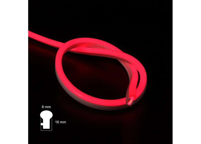 LED Neon Flex Micro Rood 5 meter 8mm x 16mm inclusief 12V lichtnetadapter - Funnylights