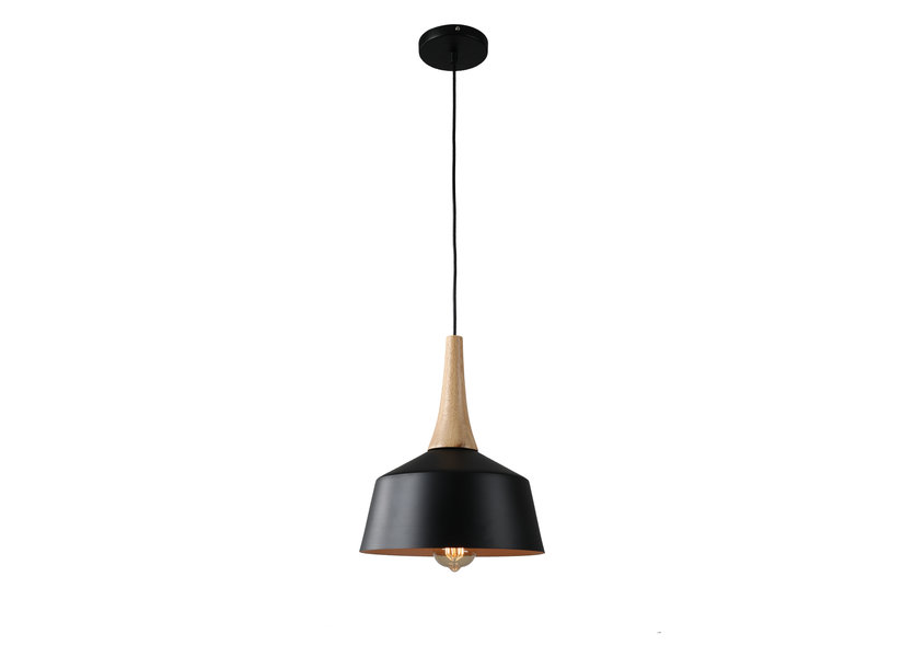 Hanglamp Modern Zwart Rond Aluminium en Hout - Valott Sirkka