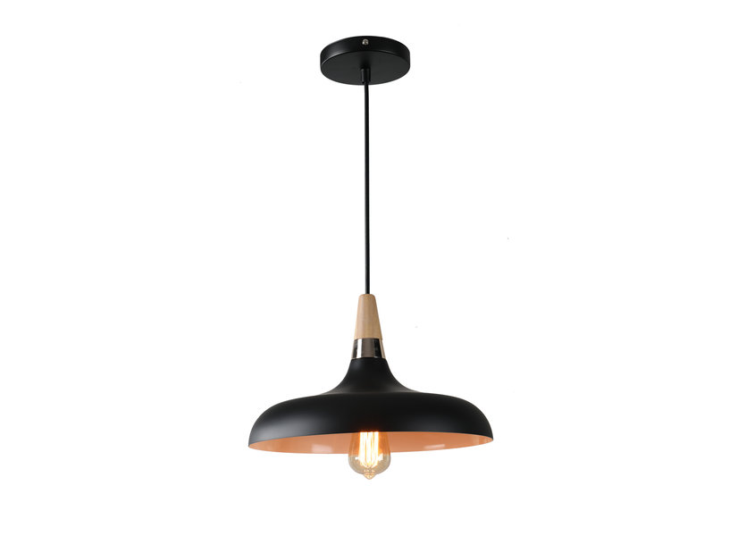 Hanglamp Zwart Aluminium met hout - Valott Hanna