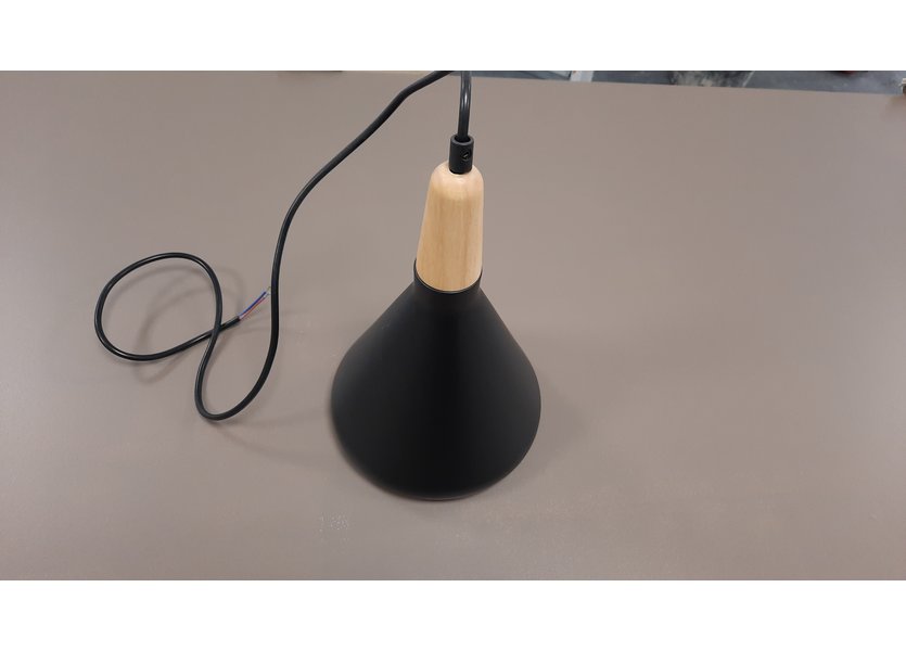 Hanglamp Modern Zwart Rond met Hout – Valott Olen