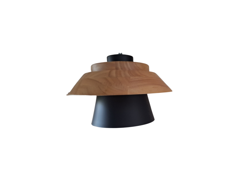 Hanglamp Zwart met hout en witte binnenkant - Scaldare Catania