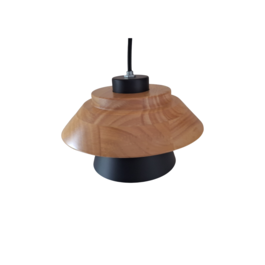 Scaldare Hanglamp Zwart met hout en witte binnenkant - Scaldare Catania