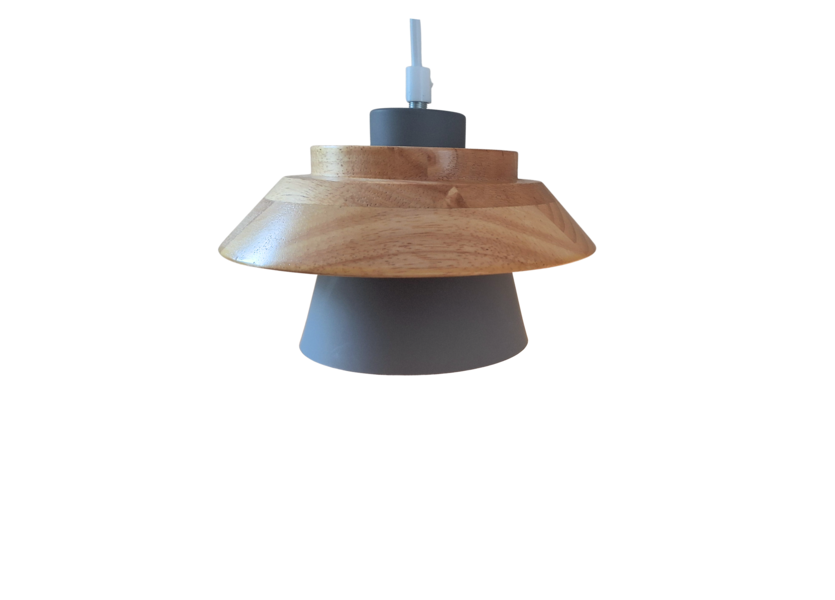 Hanglamp Grijs met hout en witte binnenkant - Scaldare Catania