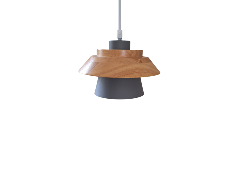 Hanglamp Grijs met hout en witte binnenkant - Scaldare Catania
