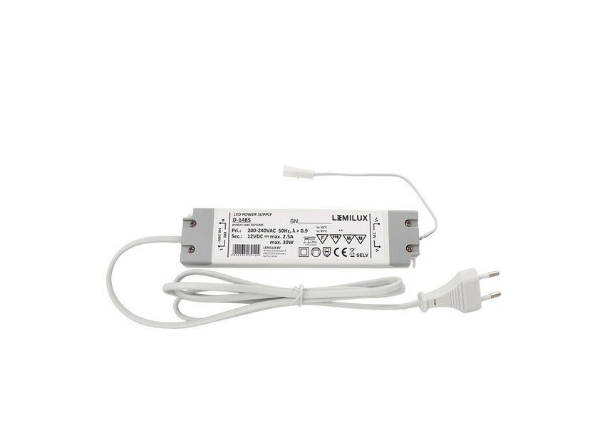 LED Transformator/Driver 12V 30W 2.5A met snoer