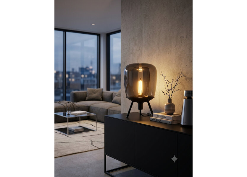 Tafelamp Design Grijs Rond Glas - Scaldare Leno