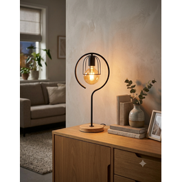 Scaldare Tafellamp Modern Zwart Met Houten Voet - Scaldare Agordo