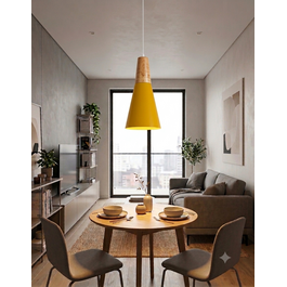 Scaldare Hanglamp Modern Geel met hout 13,5 cm - Scaldare Cefalu