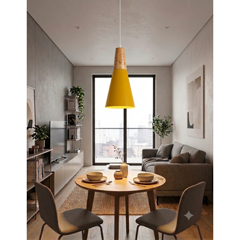 Scaldare Hanglamp Modern Geel met hout 13,5 cm - Scaldare Cefalu