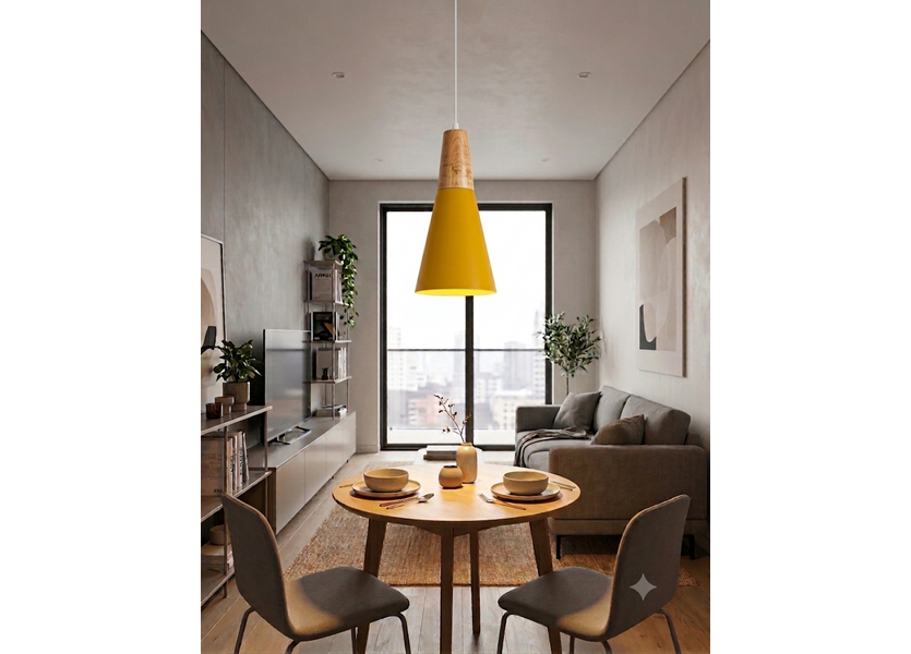 Hanglamp Modern Geel met hout 13,5 cm - Scaldare Cefalu