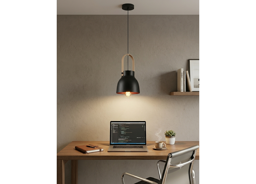 Hanglamp Modern Zwart Aluminium met Hout - Valott Maija