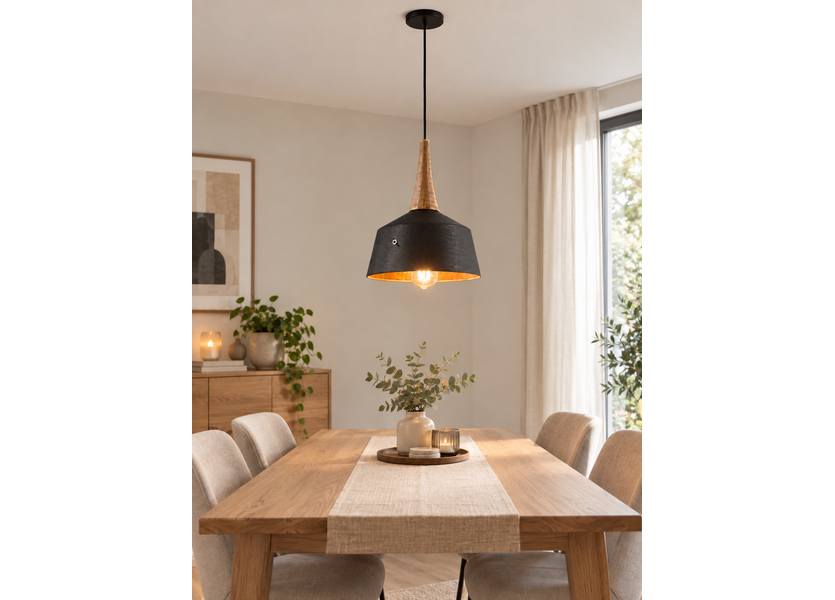 Hanglamp Modern Zwart Rond Aluminium en Hout - Valott Sirkka