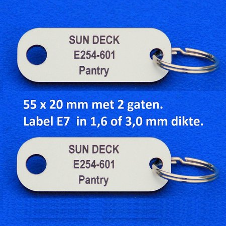 CombiCraft Kunststof Sleutelhangers & Sleutellabels Model E7 met 2 gaten voorzien van jouw tekst en nummering