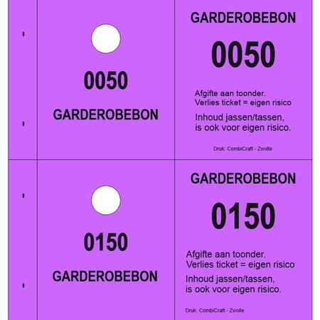 CombiCraft Garderobebonnen in boekjes met ophanggat per 1000 bonnen