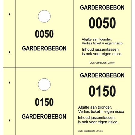 CombiCraft Garderobebonnen in boekjes met ophanggat per 1000 bonnen