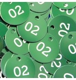 Logoplaatje Gekleurd Aluminium Ø30 en Ø40mm met 1 gaatje en gravering